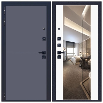 Дверь входная ЛАЙН муар Лофт Графит 860х2050 Зеркало Фацет правая (витрина)