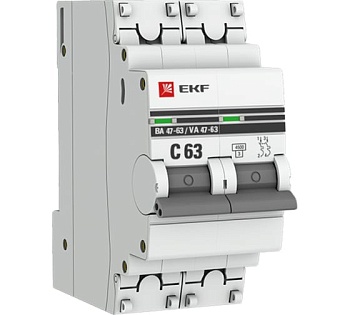 Выключатель автоматический 2Р C 63А 4.5кА ВА 47-63 PROxima EKF mcb4763-2-63C-pro