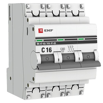 Выключатель автоматический 3P C 16А 4.5кА ВА 47-63 PROxima EKF mcb4763-3-16C-pro (н)