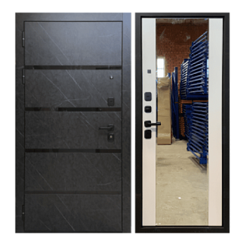 Дверь входная Диана МДФ Муар черный с блестками/Зеркало/ Белый матовый 960 Правая