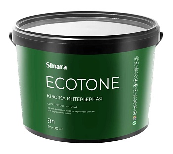 Краска акриловая Интерьерная супербелая(база А) 9 л Sinara ECOTONE