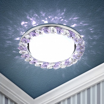 Светильник DK85 CH/WH+PU  ЭРА под лампу Gx53, 220V,13W, хром/прозрачный, фиолетовый