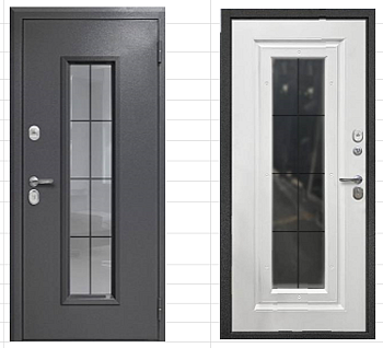 Дверь входная 2D Продевять Стеклопакет букле графит Белая матовая 960 правая