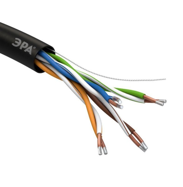Кабель витая пара U-UTP кат.5E 4х2х24AWG solid CCA PE Outdoor Simple черн. (м) Эра Б0044436
