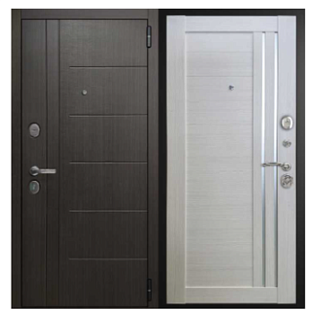 Дверь входная металлическая Фаворит Муар/венге распил. кофе 860х2050 L Милан белый/зеркало сатин