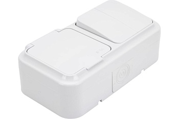 Блок (2-й выкл. + роз б/з) белый ОУ IP54, 2В-РЦ-655 Пралеска Аква Bylectrica (30)