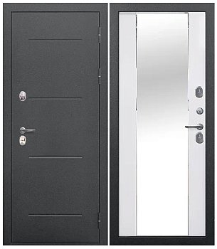 Дверь входная металлическая 11см ISOTERMA Серебро Эмалит белый Зеркало 960 мм правая