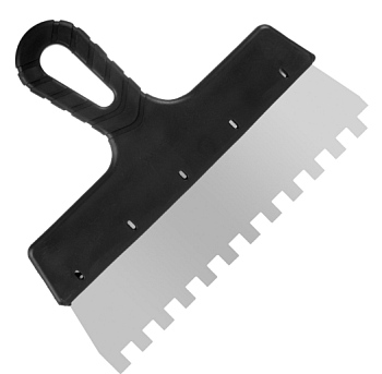 Шпатель фасадный "Мастер", зубчатый, нерж. сталь 0,4мм, пласт. рукоятка 450мм зуб 10х10мм 12-9-450