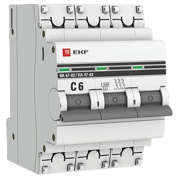 Выключатель автоматический 3Р С 6А ВА-4763 PROxima EKF mcb4763-3-06C-pro