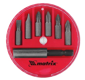 Набор бит MATRIX магнитный адаптер для бит, сталь 45Х, 7 предметов, в пласт. закрытом боксе