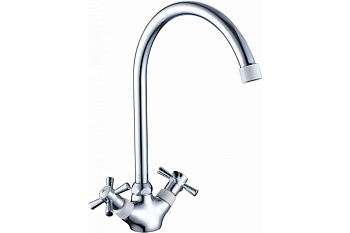 Смеситель DECOROOM DR51028-white двуручный для для кухни с поворотным изливом, белый/хром