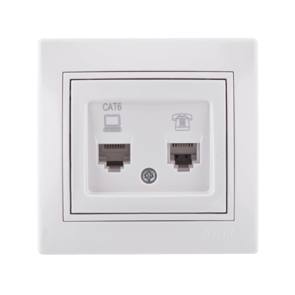 Розетка Lezard MIRA компьютер+телефон белый RJ-45