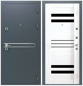 Дверь металлическая Горизонталь Букле графит  синий /Дуб платина 2050*860 правое (витрина)