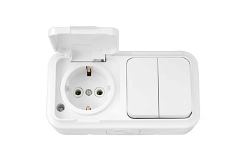 Блок (2-й выкл. + роз с/з ) белый ОУ IP54, 2В-РЦ-659 Пралеска Аква Bylectrica (25)