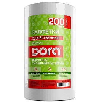 Салфетка 20х25см (200шт) из вискозы в рулоне(соты) Dora белые