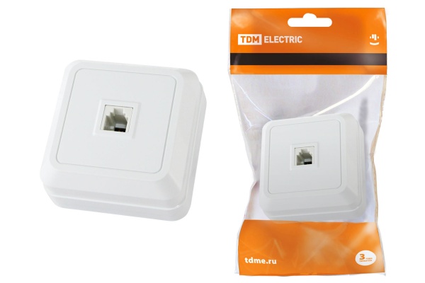 Розетка TФ (RJ-11) накладная IP20, белая Ладога TDM SQ1801-0021