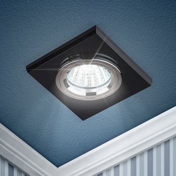 Светильник потолочный DK8 CH/BK стекло квадратное MR16, 12V,  50W (хром/чёрный)   ЭРА