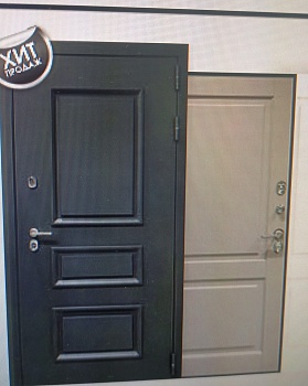 Дверь входная Термо Серая, Муар серый с бестками/ Грей Софт 205*88 Правая (витрина)